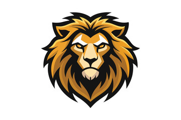 Golden lion head sports mascot emblem with sharp features looks powerful and strong