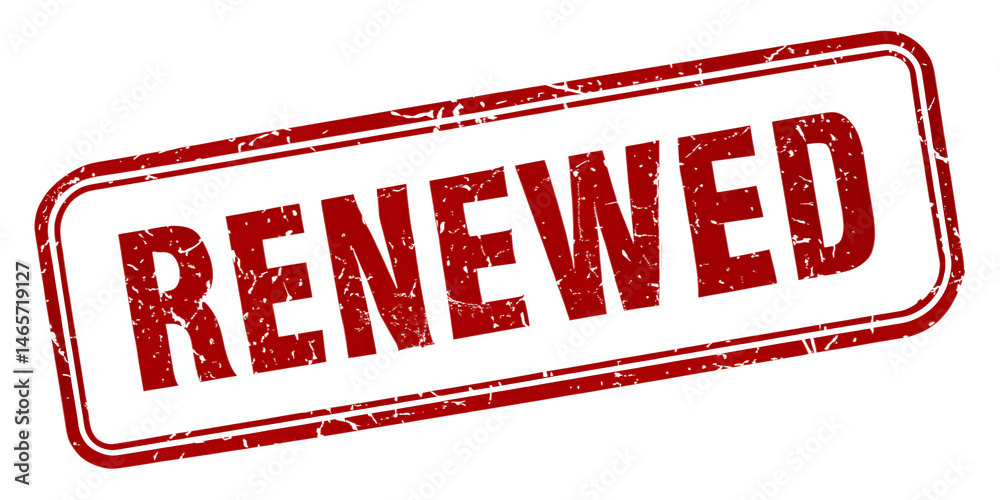 Fototapete renewed red rubber stamp isolated on transparent background or white background with distressed text