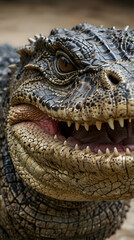 Fototapeta premium Saltwater Crocodile with Watchful Eyes and Rugged Scales