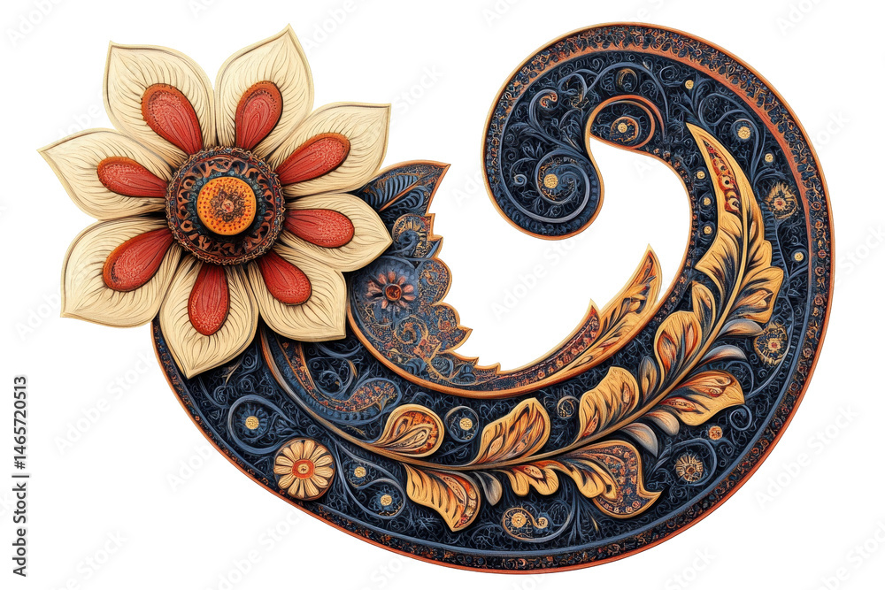 Poster intricate floral and paisley design featuring vibrant colors and detailed patterns, ideal for decora