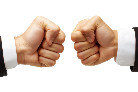 Two clenched fists opposing each other in a display of determination and strength over a transparent background
