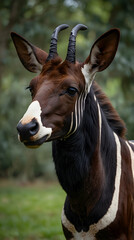 Naklejka premium Okapi with Clean Profile and Striped Fur