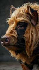 Fototapeta premium Kunekune Pig with Drooping Wattles and Thick Fur