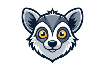 A captivating cartoon lemur's face features striking yellow eyes and a charming gentle smile