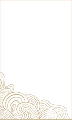 Gold Wavy Lines Vertical Frame, Curly Asian Patterned Border or Japanese Wave Decoration, Isolated Vector Design Element