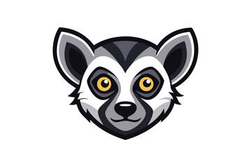 Isolated stylized lemur head displays a monochrome palette with bright yellow eyes looking forward