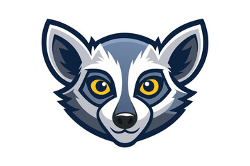 Gray raccoon head showcases yellow eyes and dark blue outline against a white background