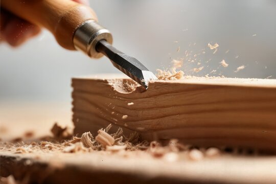 closeup gouge for wood on carpenter workbench concept gros plan d'une gouge &agrave; bois sur un &eacute;tabli de menuisier gubia para madera en carpintero banco de trabajo concepto