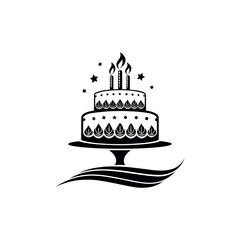 birthday cake silhouette logo vector line art logo design
