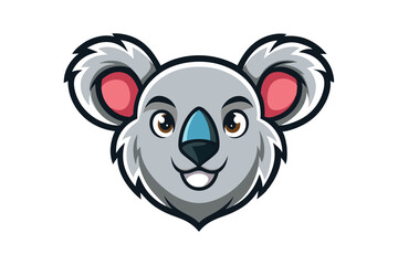 Cute smiling koala face with brown eyes and a bluish nose appears cheerfully