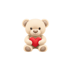 Obraz premium Cute teddy bear holding red heart, symbolizing love and affection. plush toy is beige and has friendly expression, making it perfect for gifts or decorations