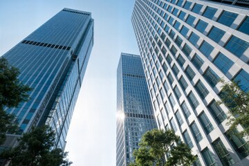 striking upward view of modern skyscrapers in an urban business district concept impactante vista ascendente de modernos rascacielos en un concepto de distrito comercial urbano
