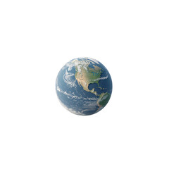 Fototapeta premium Realistic depiction of Earth floating space, showcasing North and South America with visible cloud formations and oceanic details. planet is set against transparency background, emphasizing its