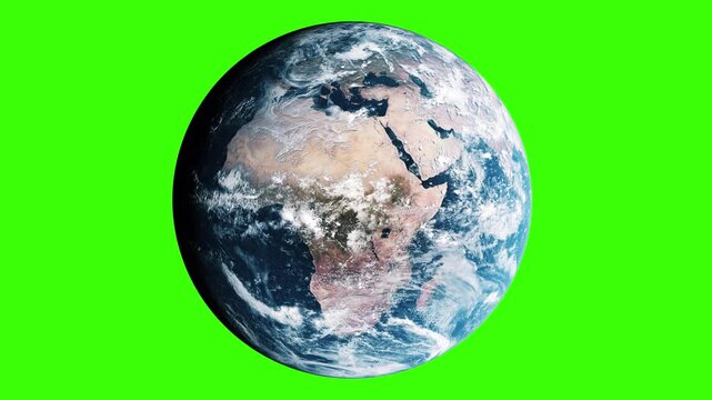 Rotating Planet Earth on Green Screen Background for Compositing