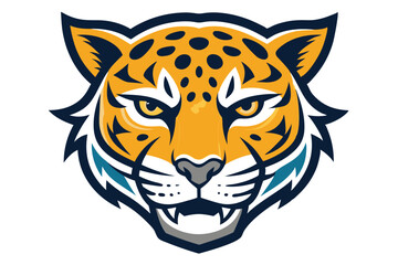 Frontfacing jaguar head showcases its yellow eyes, sharp teeth, and spotted golden fur