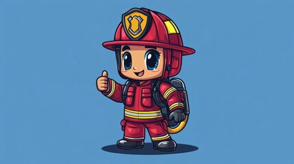 A cheerful firefighter character giving a thumbs up perfect for safety rescue and community