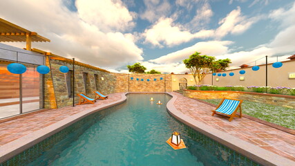 屋外スパ　3DCGレンダリング