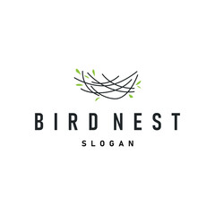 modern simple design bird nest logo, line concept bird house shelter, flying animal template illustration symbol branding product brand