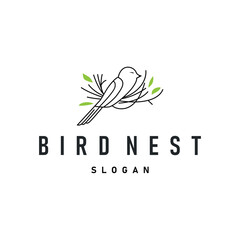 Fototapeta premium modern simple design bird nest logo, line concept bird house shelter, flying animal template illustration symbol branding product brand