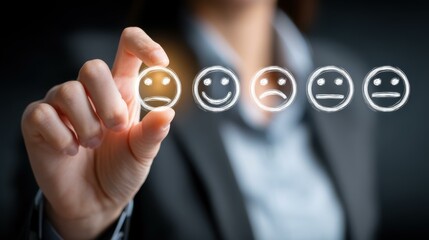 Unhappy businessman expresses dissatisfaction with poor customer experience and low service quality on a virtual screen.