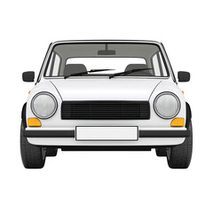 Naklejka premium Classic white car is shown from front view, featuring round headlights and simple grille design. vintage style evokes nostalgia and charm