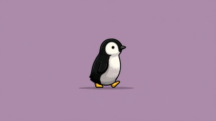 Fototapeta premium Adorable Penguin Walking on a Solid Background Minimalist Design Cartoon Illustration Animal