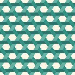 Hexagonal seamless pattern. Honeycomb surface print. Mosaic tiles flooring background. Wicker, weave, entwine effect geometric ornament. Modern geo design wallpaper. Vector abstract digital paper