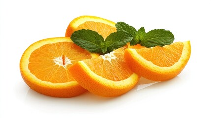 Fresh orange slices with mint leaves