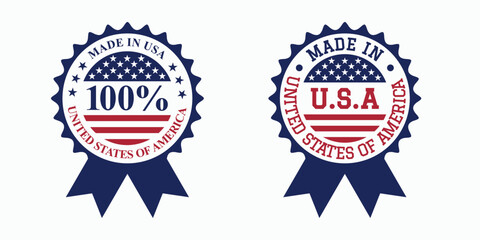 made in usa 100% label design vector with circle flag element for business