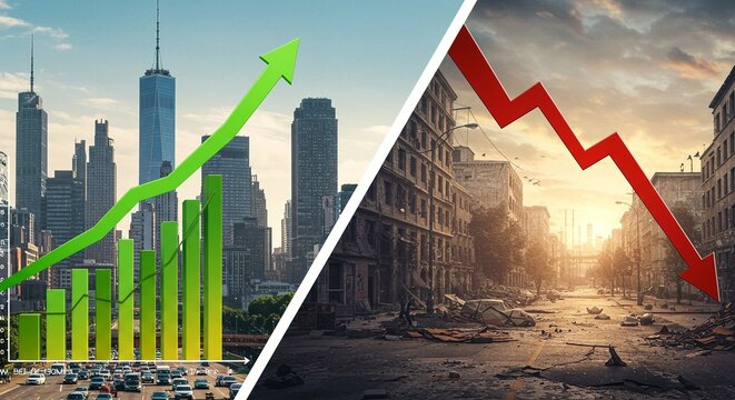 Economic growth versus decline comparison of urban development and financial crisis visualization design