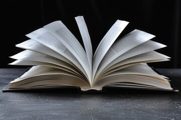Open book pages showcasing text against a dark background.