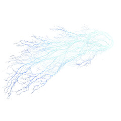 Glowing, abstract jellyfish like form with intricate, branching tendrils extends outward, creating sense of movement and energy. image evokes sense of wonder and fluidity