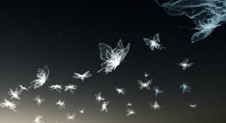 Ethereal White Butterflies Night Sky Magical Fantasy Celestial Moths Starry Background