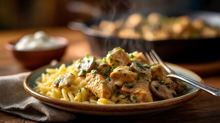 クリーミーなチキンとマッシュルームのパスタ