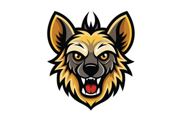 Angry hyena head with open mouth, sharp teeth, and glowing golden eyes stares intensely