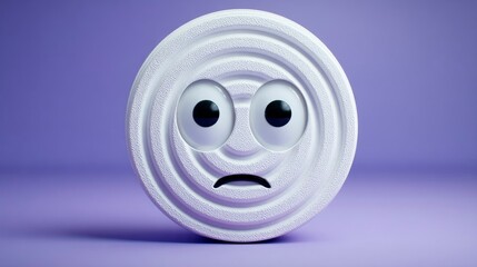 Sad Spiral Object with Expressive Eyes on Purple Background