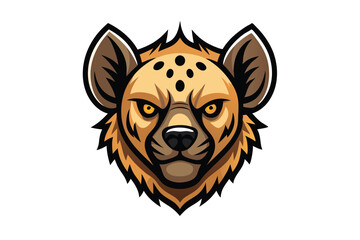 Detailed mascot head shows a fierce hyena with striking yellow eyes looking forward