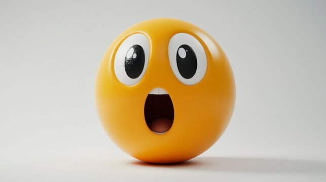 Surprized Yellow Emoticon 3D Render Shocked Face Expression