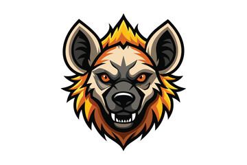 Intense golden eyed hyena head shows its teeth in a detailed vector