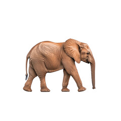 Fototapeta premium Elephant walking gracefully with its trunk extended, showcasing its large ears and textured skin. majestic animal is depicted in side profile against plain background