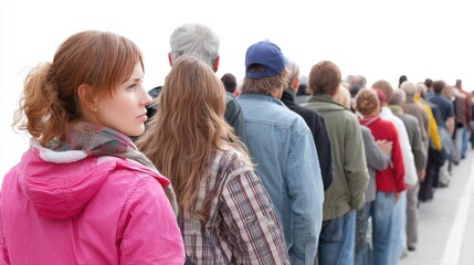 Obraz premium A large crowd of indistinct figures from behind, creating an abstract visual against a plain white backdrop.
