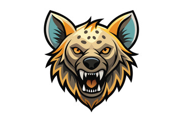 Animated spotted hyena head snarls fiercely showing its sharp teeth and piercing orange eyes