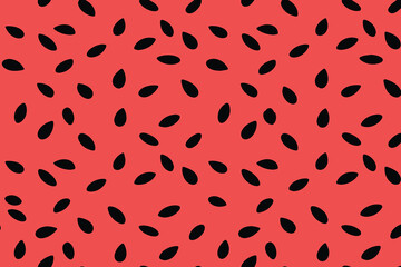 Black watermelon seed pattern on a red background, minimalist vector illustration.