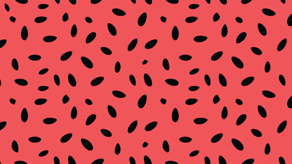 Black watermelon seed pattern on a red background, minimalist vector illustration.