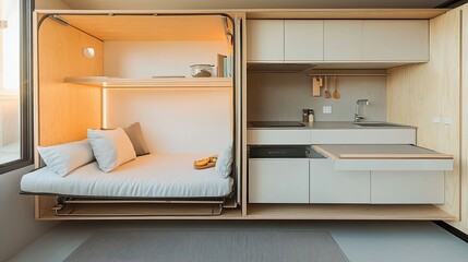 Space-Saving Modern Micro-Apartment Design: Multifunctional Furniture for Compact Living