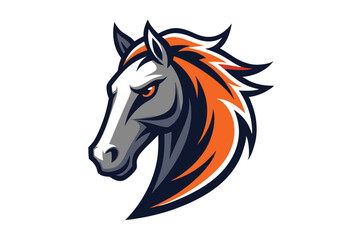 Horse head displays prominent dark blue and orange accents against a white background