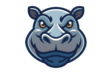 An intense grey hippo head with piercing eyes stares directly forward with determination