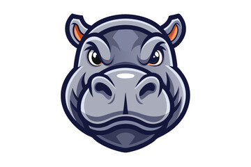 Cartoon hippo with gray skin shows an angry expression on a white backdrop