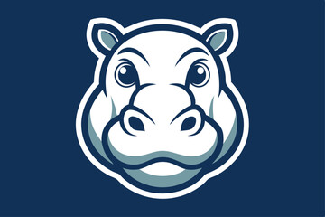 Hippopotamus face with navy outline looks forward on a deep blue background