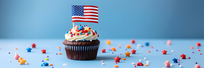 Obraz premium Patriotic Cupcake with American Flag and Sprinkles